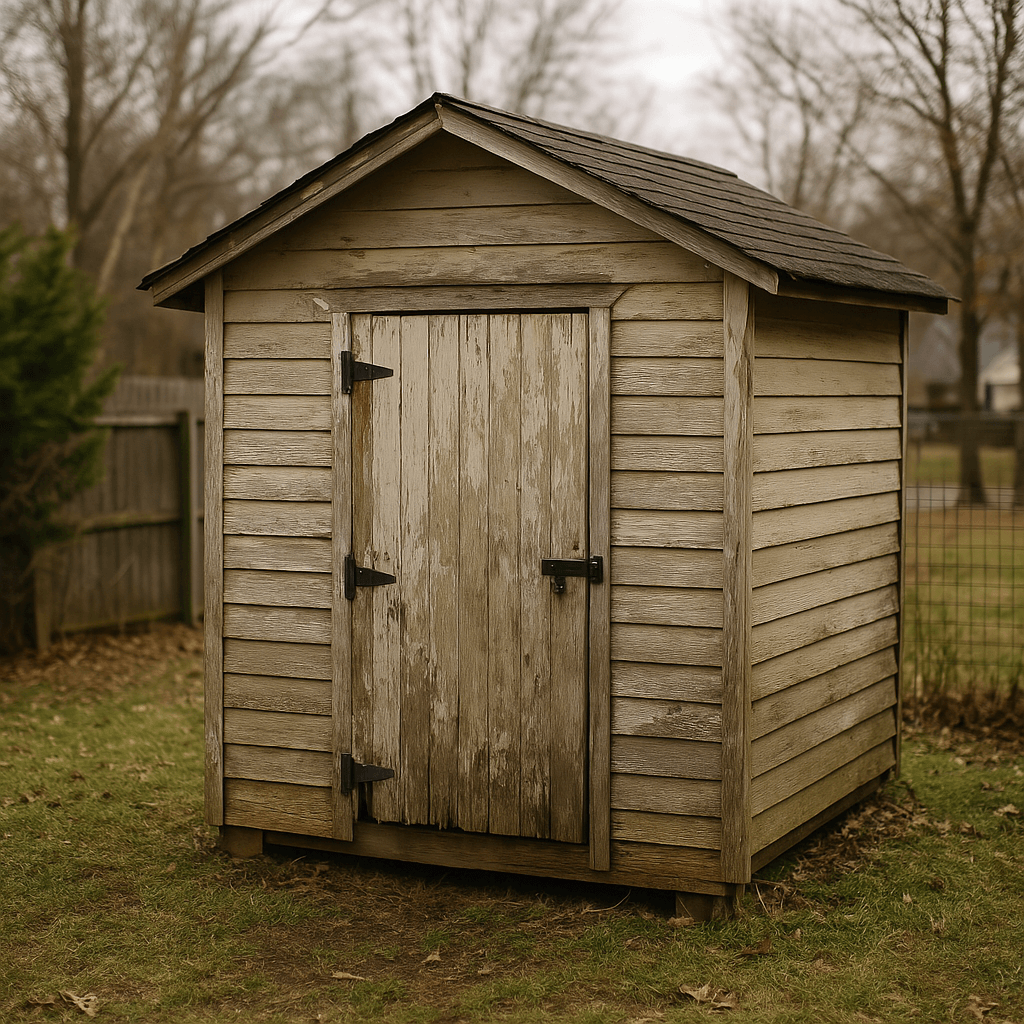 A dilapidated shed ready for demolition and removal by Anthony’s Junk Hauling